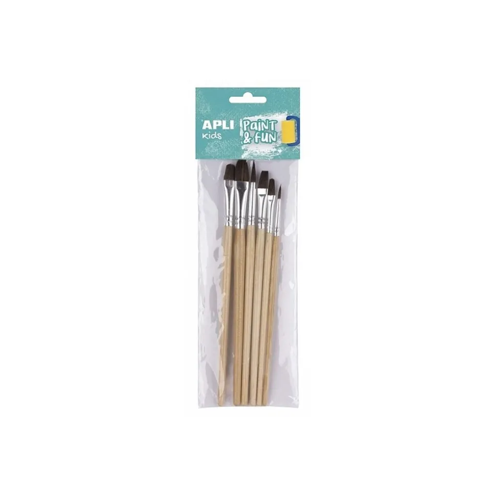 APLI AGIPA - Set de 6 pinceaux en bois de qualité avec poils de cheval