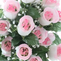 ARCHE DIFFUSION - Fleurs artificielles - bouquet funéraire rose avec vase D.28 H.46cm