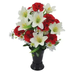 ARCHE DIFFUSION - Fleurs artificielles - bouquet funéraire rouge H.44 D.38cm