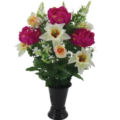 ARCHE DIFFUSION - Fleurs artificielles - bouquet funéraire fuchsia H.50 D.38cm