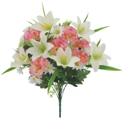 ARCHE DIFFUSION - Fleurs artificielles - bouquet rose d'œillets, lys, fleurs H.50cm
