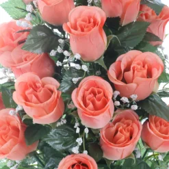 ARCHE DIFFUSION - Fleurs artificielles - bouquet funéraire saumon avec vase D.28 H.46cm