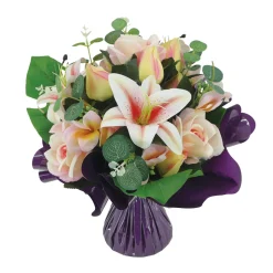 ARCHE DIFFUSION - Fleurs artificielles - bouquet saumon bulle H.40 D.45cm
