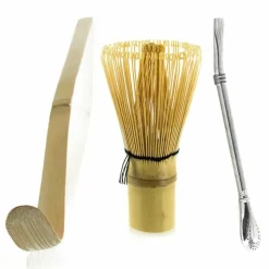AROMANDISE - 2 ustensiles à thé matcha en bambou + paille inox avec filtre