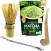 AROMANDISE - Coffret thé matcha + fouet + cuillère en bambou + paille inox avec filtre