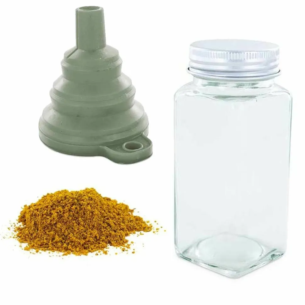 AROMANDISE - Flacon à épices poudreur + entonnoir + curry doux 50 g