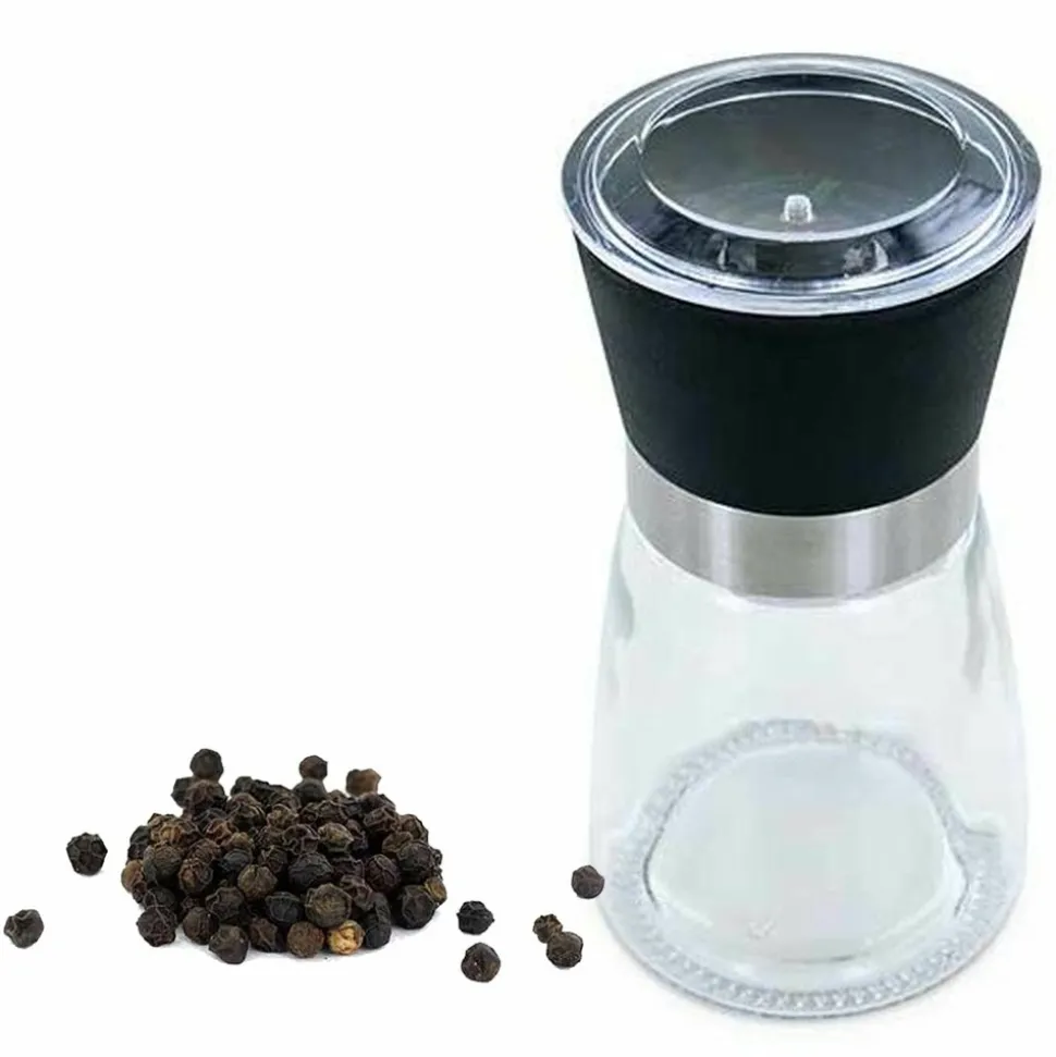 AROMANDISE - Moulin à épices en verre et céramique + poivre noir bio