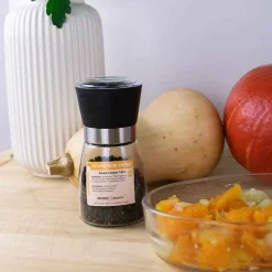 AROMANDISE - Moulin à épices en verre et céramique + poivre noir bio