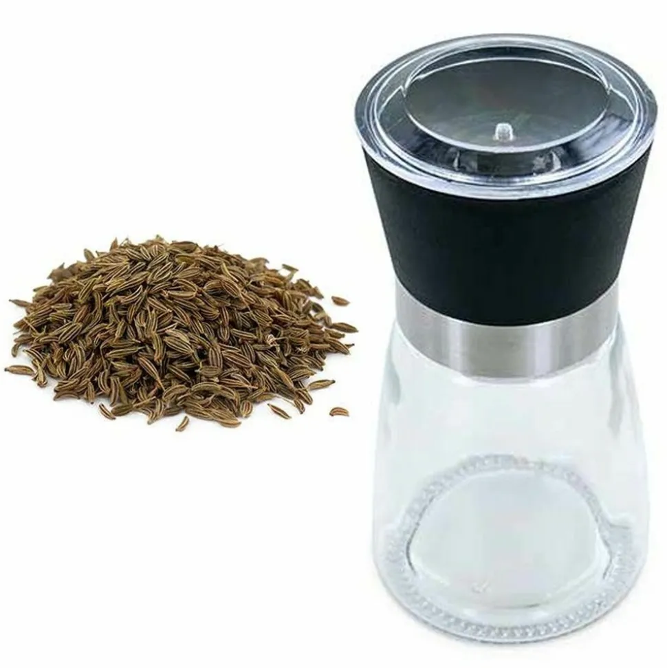 AROMANDISE - Moulin à épices en verre et céramique + carvi entier bio