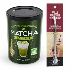 AROMANDISE - Préparation douceur de matcha bio + paille inox avec filtre
