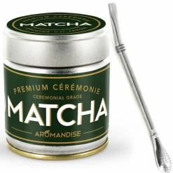 AROMANDISE - Thé matcha de cérémonie premium 30 g + paille inox avec filtre