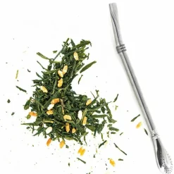 AROMANDISE - Thé vert bio et riz complet genmaicha 100 g + paille inox avec filtre