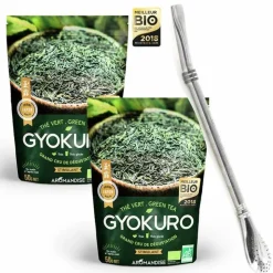 AROMANDISE - Thé vert gyokuro 100 g + paille inox avec filtre