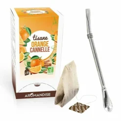AROMANDISE - Tisane orange et cannelle bio 20 sachets + paille inox avec filtre