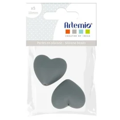 ARTEMIO - 2 perles silicone coeur - 29 x 19 x 12 mm - gris