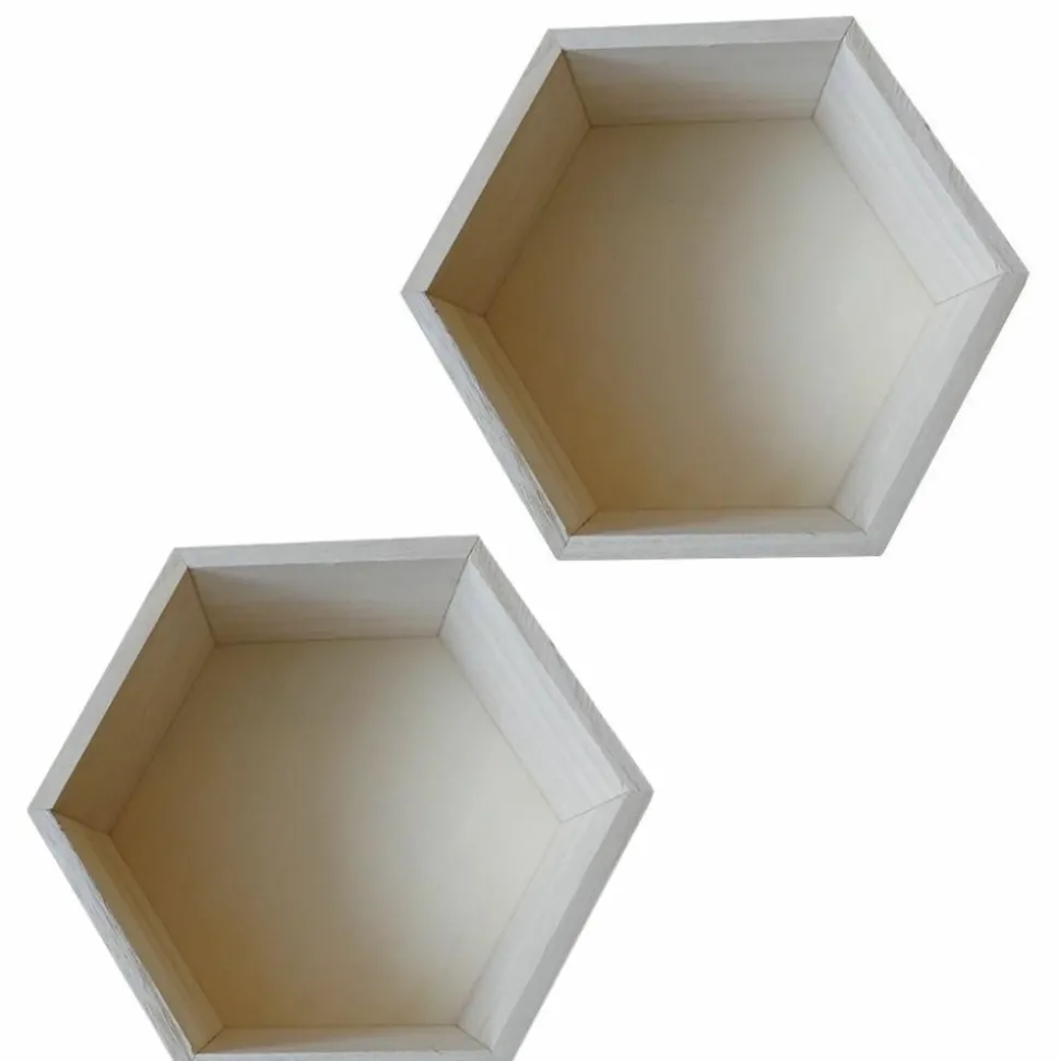 ARTEMIO - 2 étagères hexagone en bois 24 x 21 x 10 cm