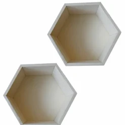 ARTEMIO - 2 étagères hexagone en bois 27 x 23,5 x 10 cm