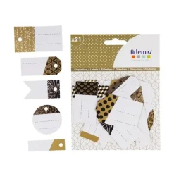 ARTEMIO - 21 étiquettes perforées - noir, doré & blanc
