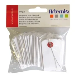 ARTEMIO - Mini étiquettes blanches avec fil métallique 3 x 5,5 cm