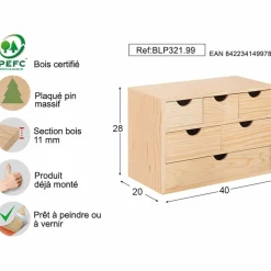 ASTIGARRAGA - Mini rangement bloc en pin brut ave tiroirs 6 tiroirs m1