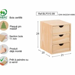ASTIGARRAGA - Mini rangement bloc en pin brut avec tiroirs 3 tiroirs