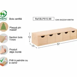 ASTIGARRAGA - Mini rangement bloc en pin brut avec tiroirs 5 tiroirs