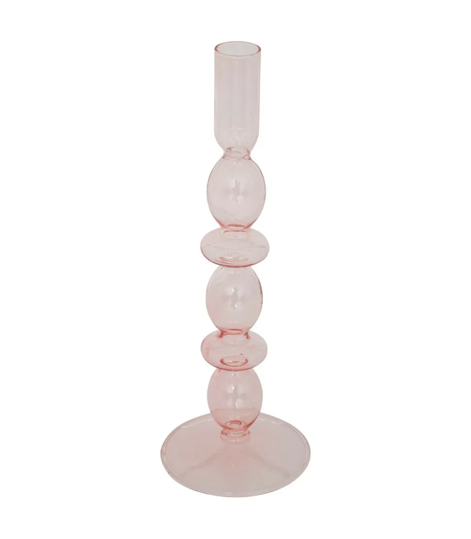 ATMOSPHERA - Bougeoir chandelier en verre rose h 25.7 cm