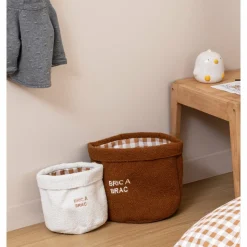 ATMOSPHERA - Duo de paniers de rangement en bouclette - blanc et marron