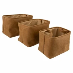 ATMOSPHERA - Ensemble de 3 paniers en simili cuir - marron