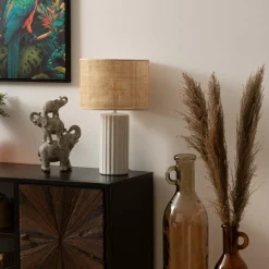 ATMOSPHERA - Lampe cylindre en céramique - h. 47 cm - blanc