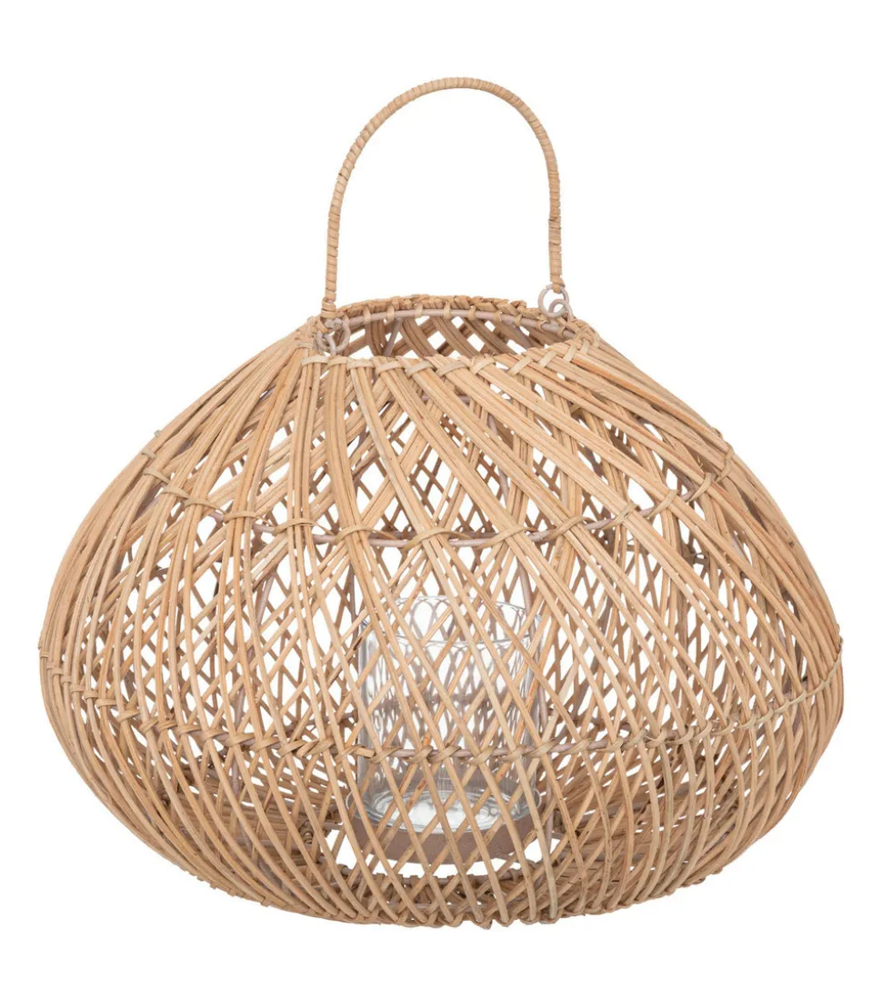 ATMOSPHERA - Lanterne photophore en métal et rotin bougeoir en verre d 37 x h 38 cm