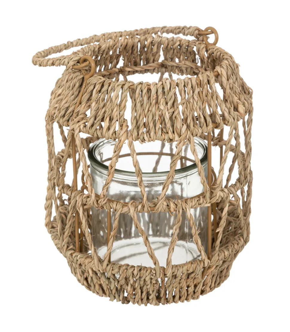 ATMOSPHERA - Lanterne photophore en métal et rotin bougeoir en verre d 17 x h 18 cm