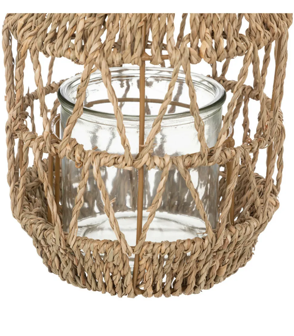 ATMOSPHERA - Lanterne photophore en métal et rotin bougeoir en verre d 17 x h 18 cm