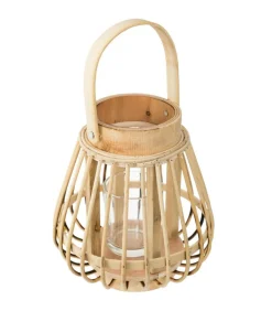 ATMOSPHERA - Lanterne photophore en rotin bougeoir en verre d 14,5 x h 15,5 cm