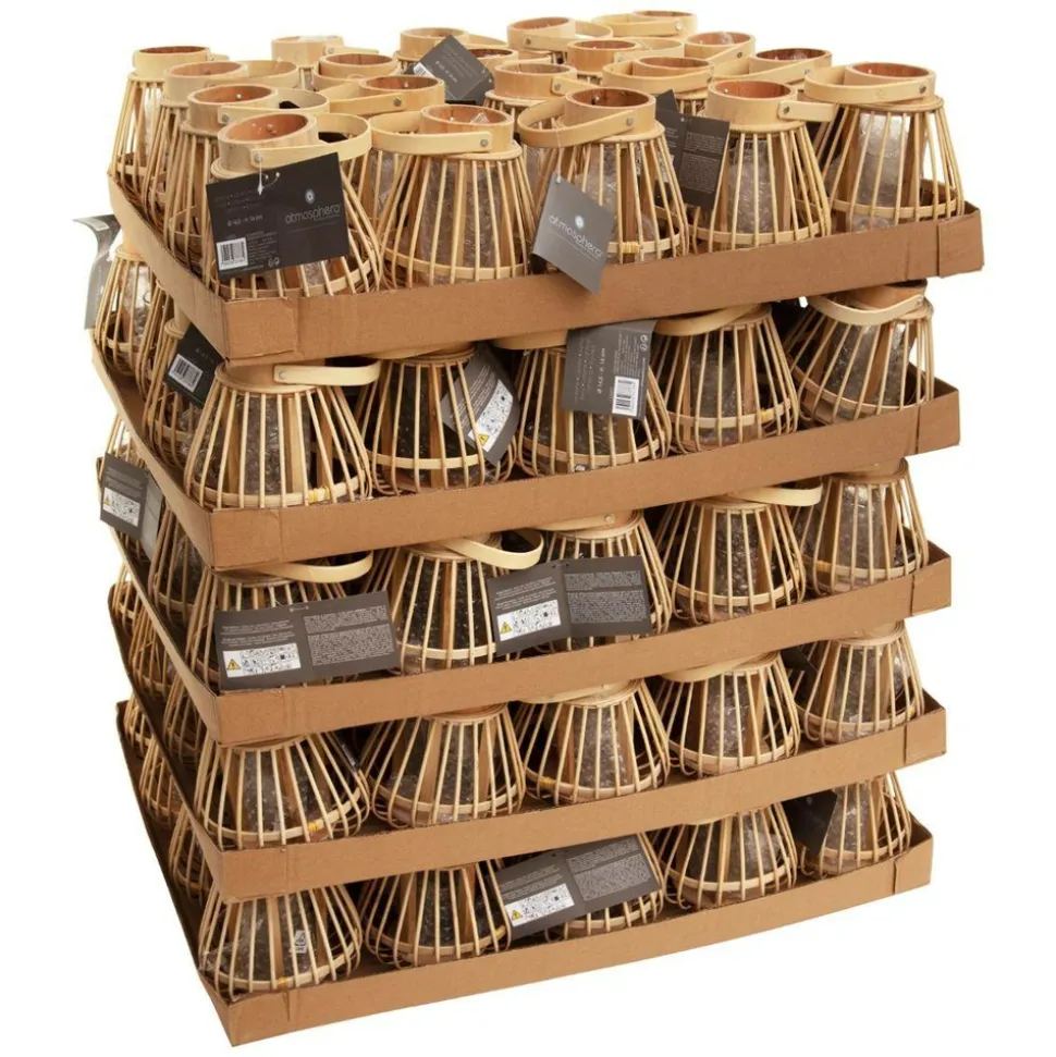 ATMOSPHERA - Lanterne photophore en rotin bougeoir en verre d 14,5 x h 15,5 cm