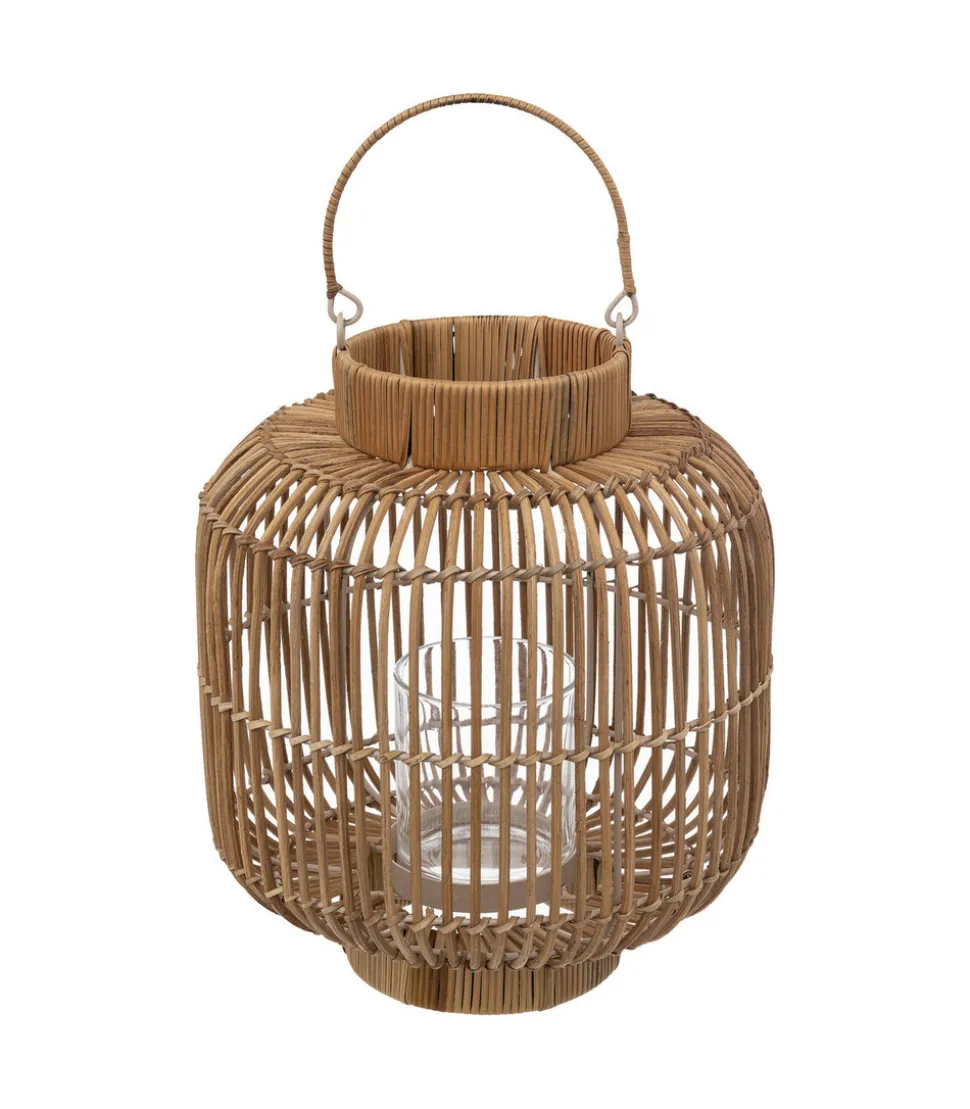 ATMOSPHERA - Lanterne photophore en rotin et métal bougeoir en verre d 25 x h 31 cm