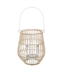ATMOSPHERA - Lanterne photophore en rotin et métal bougeoir en verre d 18 x h 21,5 cm