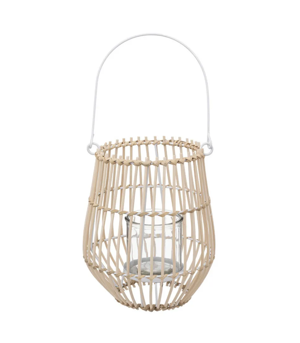 ATMOSPHERA - Lanterne photophore en rotin et métal bougeoir en verre d 18 x h 21,5 cm