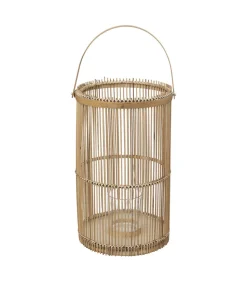 ATMOSPHERA - Lot de 2 lanternes photophore en bambou bougeoirs en verre