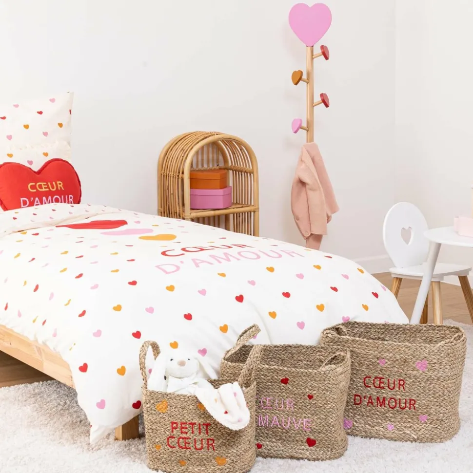 ATMOSPHERA - Lot de 3 paniers en osier assortis motifs cœur - beige