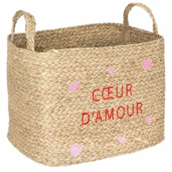 ATMOSPHERA - Lot de 3 paniers en osier assortis motifs cœur - beige