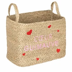 ATMOSPHERA - Lot de 3 paniers en osier assortis motifs cœur - beige