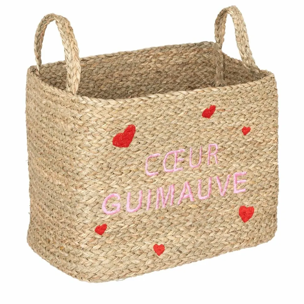 ATMOSPHERA - Lot de 3 paniers en osier assortis motifs cœur - beige
