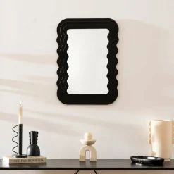 ATMOSPHERA - Miroir en bois vagues - 40 x 55 cm - noir