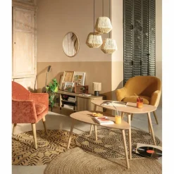 ATMOSPHERA - Miroir rond en bois - diam 55 cm - marron