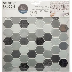 ATMOSPHERA CREATEUR D'INTERIEUR - Lot de 2 stickers - carrelage - noir - 26x26 cm