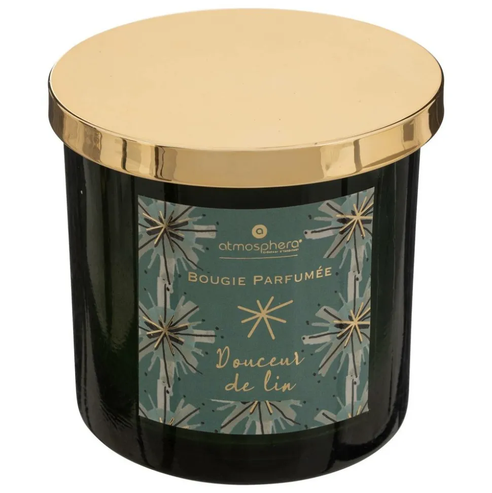 ATMOSPHERA CREATEUR D'INTERIEUR - Bougie parfumée "plum" en verre d10,3cm vert