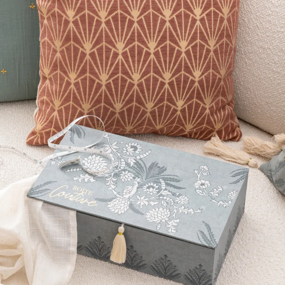 ATMOSPHERA CREATEUR D'INTERIEUR - Boîte à couture "wild" céramique bleu clair 30x18,5cm