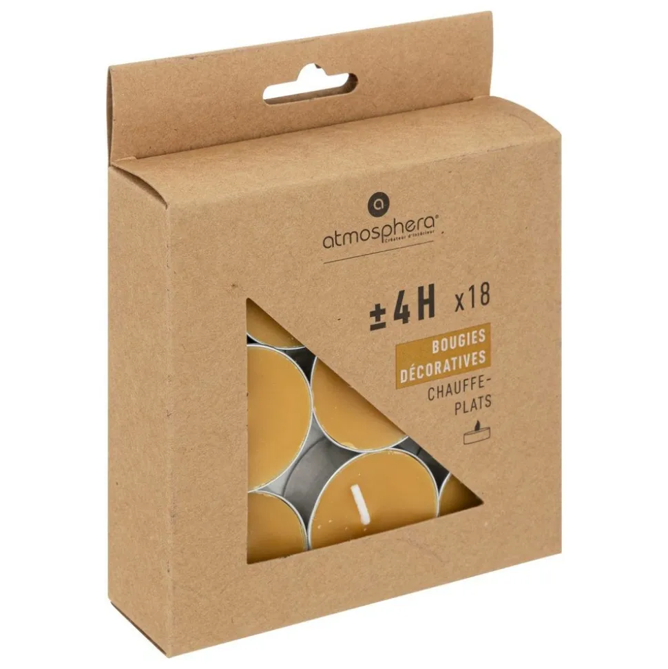 ATMOSPHERA CREATEUR D'INTERIEUR - 18 bougies chauffe-plats "hugo" h1,5cm jaune moutarde