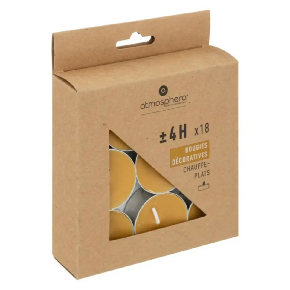 ATMOSPHERA CREATEUR D'INTERIEUR - 18 bougies chauffe-plats "hugo" h1,5cm jaune moutarde